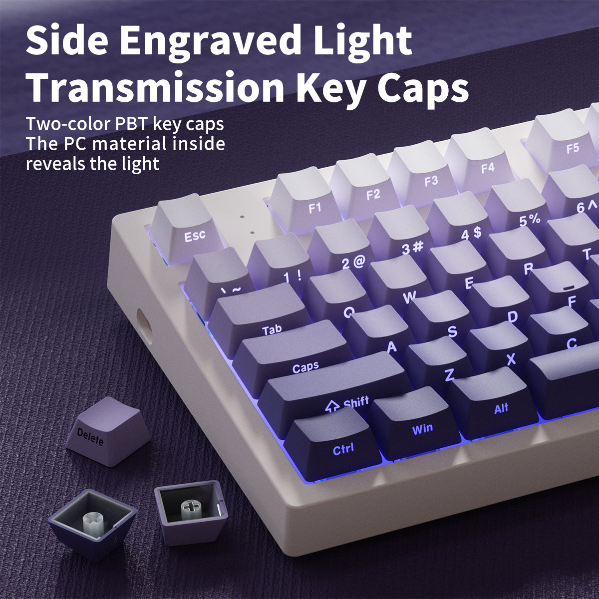 FL ESPOTRS 80% MK870PRO,Subtle Violet，Wireless Bluetooth Mechanical Keyboard with RGB Backlight, 3/5 Pin Hot Swap Support, and Drive Debugging