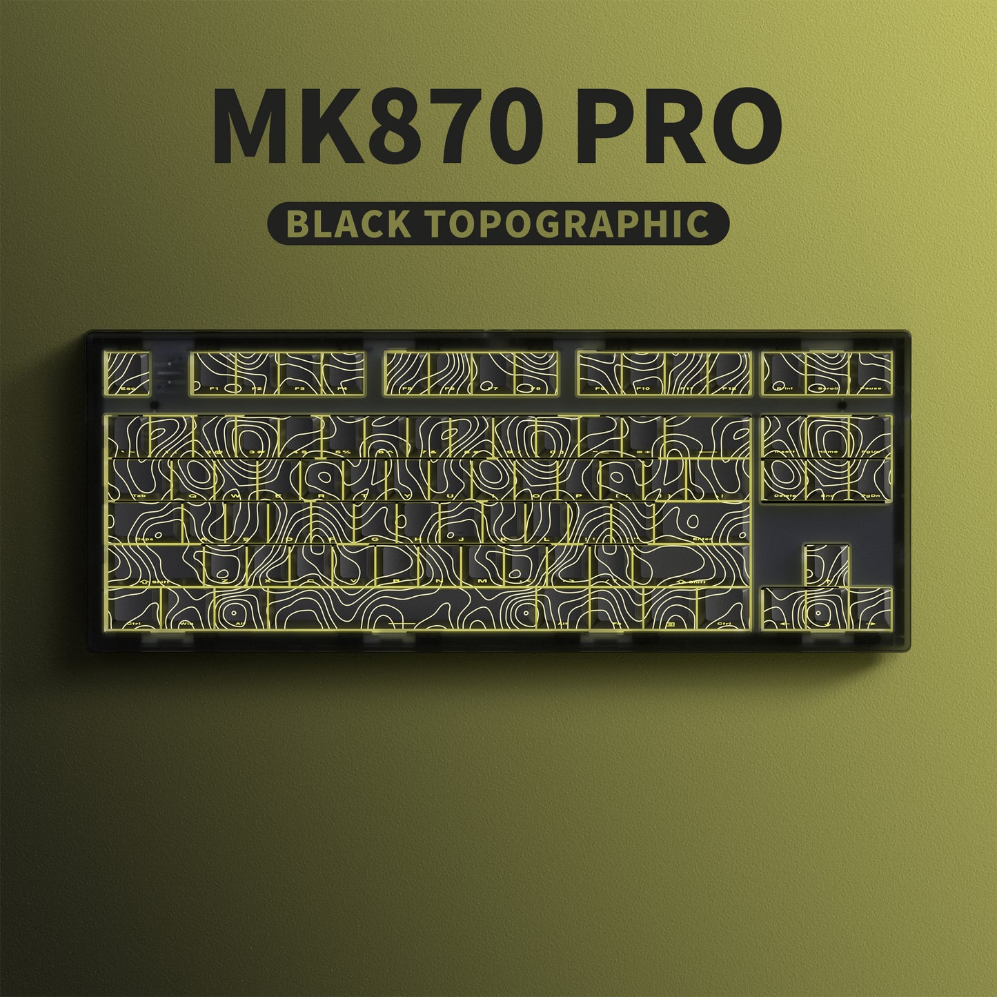 FL ESPOTRS 80% MK870PRO,Black Topographic，Wireless Bluetooth Mechanical Keyboard with RGB Backlight, 3/5 Pin Hot Swap Support, and Drive Debugging